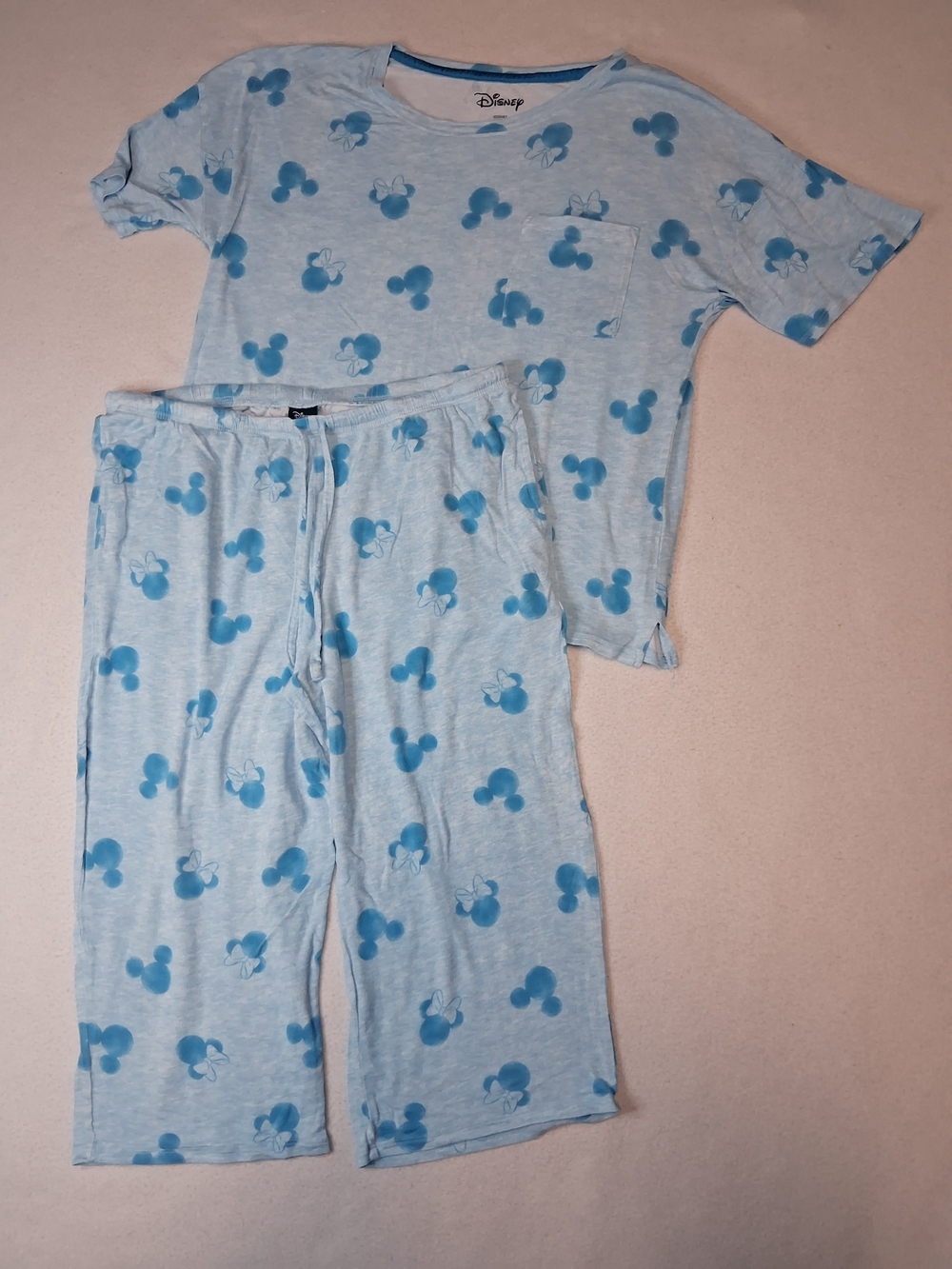 Disney Light Blue Mickey Mouse Pajama Set with Pocket